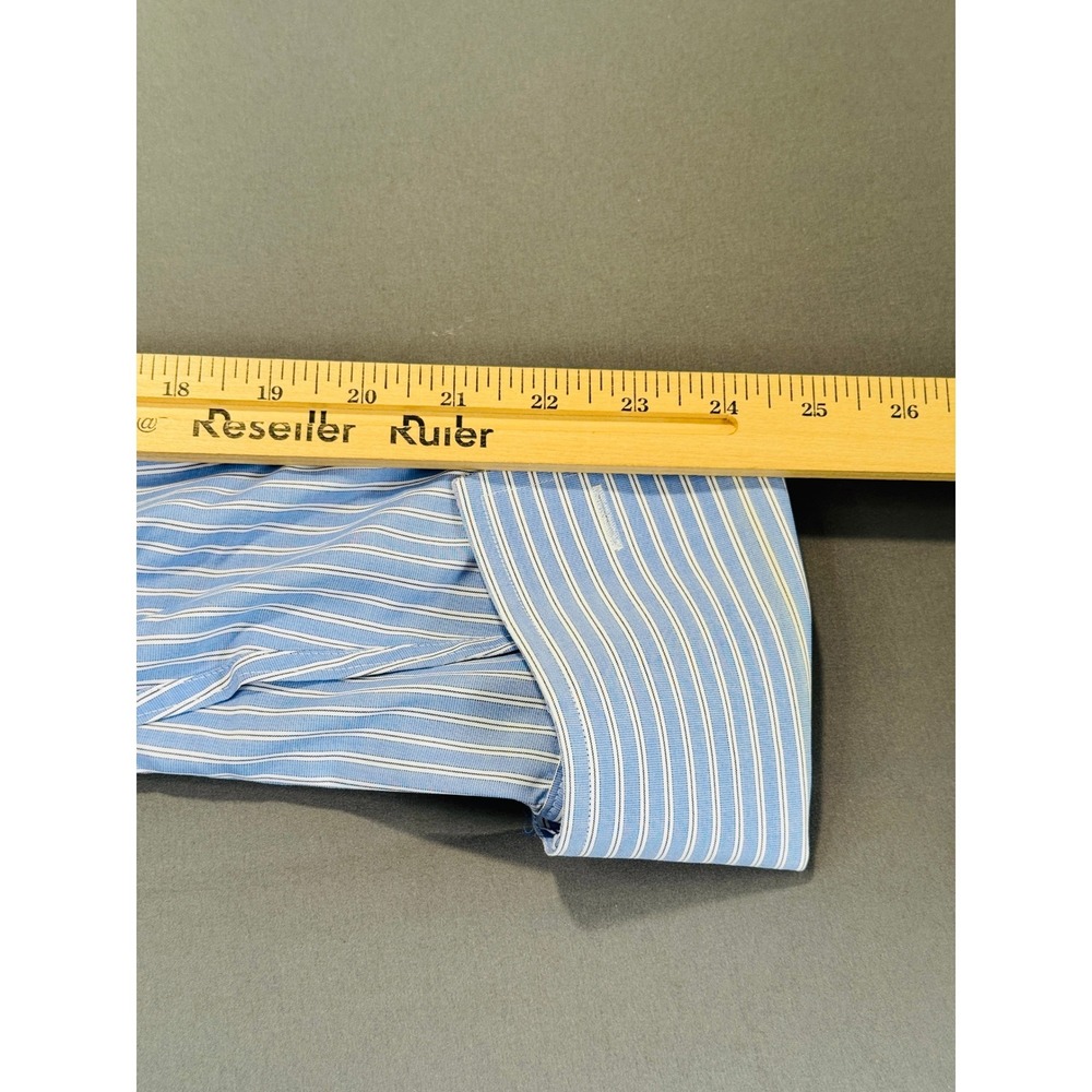 Nautica Premium Non Iron Striped Dress Shirt Men Size 16 34 35 Blue White French - Picture 15 of 16